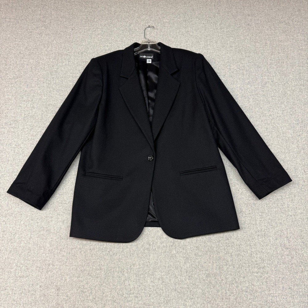 Sag Harbor Blazer Size 12 Black 100% Pure Wool Single Button Lined Professional